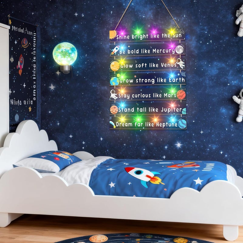 FIOBEE Girls Room Décor for Teen Girls Boys with LED Light Wall Decor for Bedroom Motivational Inspirational Wall Art Girl Room Decoration for Kids Studyroom, 8 Kinds of Lights, Navy Space - Image 4